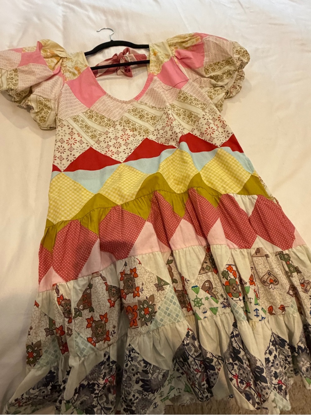 Love The Label Patchwork Puff Sleeve Mini Dress Size M